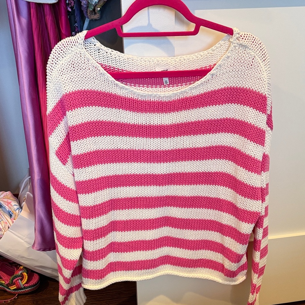 Aerie Pink and White Striped Sweater